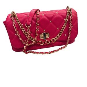 Bagley Mischka Red Quilted Studded Chain Shoulder Bag Purse 10x5.5x3 EUC